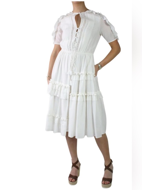 Sea New York Dresses & Skirts - Sea New York White Tiered Midi Dress with Lace Accents